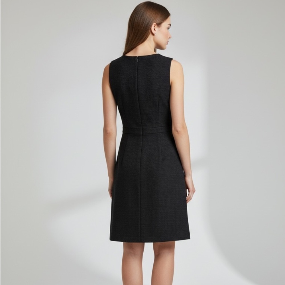 🌻Tahari Black Preppy Sleeveless Black Textured Parkcore Dress Size 6 - Picture 6 of 10